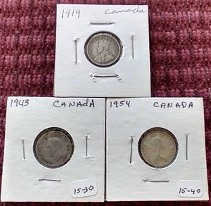 (3) Canadian Silver Dimes - All Different Monarchs