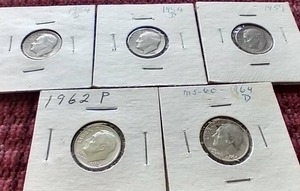 (5) 90% Silver Roosevelt Dimes