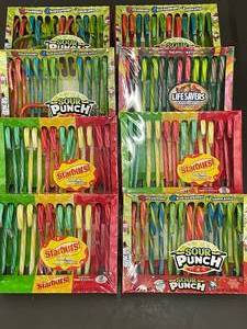 lot 1 image: Lot of Assorted Candy Canes - Sour Punch, Starburst, and Lifesavers (72 Count) 