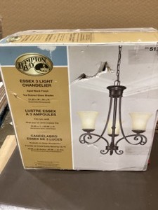 Hampton Bay Essex 3-Light Aged Black Chandelier with Tea Stained Glass Shades Customer Returns See Pictures