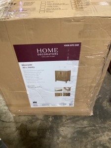 Home Decorators Collection Moorside 30 in. W x 19 in. D x 34 in. H Single Sink Bath Vanity in Sweet Maple with White Engineered Stone Top    Customer Returns See Pictures