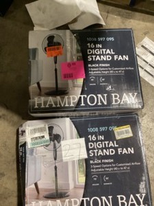Lot of 2 Hampton Bay 16 in. 3 Speed Digital Oscillating Standing Fan with Adjustable Height  Customer Returns See Pictures
