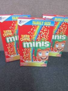 lot 337 image: 3- 18.6 oz Lucky Charms Minis...