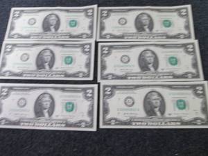 lot 570 image: 6 Sequential Uncirculated $2 Bills...