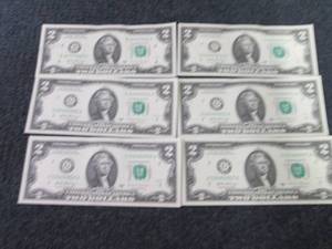 lot 573 image: 6 Nonsequential Uncirculated $2 Bil...