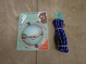 lot 86 image: Lot of 2 Pet Trends Heavy-Duty 15ft Cable Tie Out and 6ft Durable Dog Rope