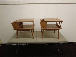 lot 131 image: Pair of Vintage Wooden Side Tables with Storage Compartments
