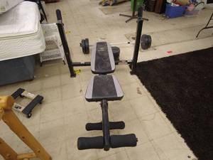 lot 200 image: Olympic Weight Bench Set with Barbell and Plates