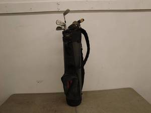 lot 218 image: Vintage Masters Leather Golf Bag with Assorted Clubs