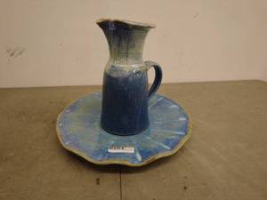 lot 226 image: Handmade Ceramic Pitcher and Plate Set
