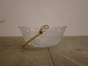 lot 233 image: Decorative Glass Bowl with Etched Floral Design and Cane Handle
