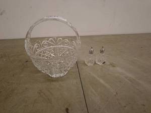 lot 237 image: Set of Irice Crystal Basket and Salt & Pepper Shakers