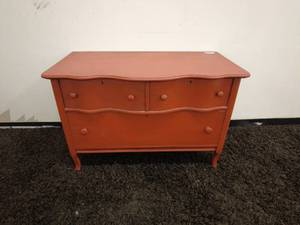lot 241 image: Vintage Red Painted Dresser with Floral Lined Drawers