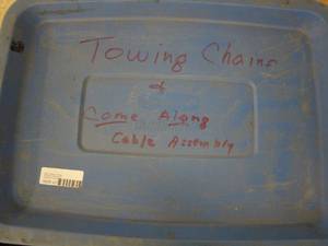 lot 259 image: Towing Chains and Come Along Cable Assembly in Storage Bin