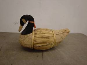 lot 274 image: Handcrafted Duck Decoy with Woven Straw Detailing