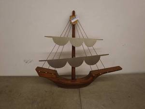 lot 282 image: Vintage Wooden Model Sailing Ship - Decorative Display Piece