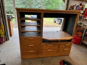 Custom Made Oak Entertainment Center with wheels