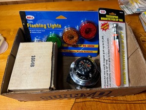 Two Car Compasses, New in Box Lights, Magnetic Pickup Tool