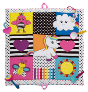 lot 95 image: SASSY BABY Ulbright Unicorn Black, White and Multi-Colored Developmental Tummy Time Play Mat that Squeaks