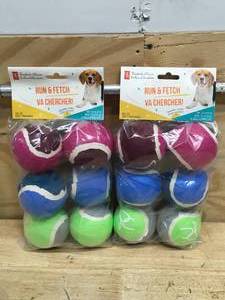 lot 73 image: Lot of 2 - Run & Fetch Dog Toy Tennis Ball 6 Packs