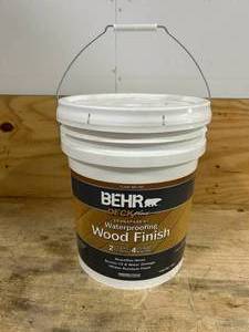 lot 131 image: BEHR DECKplus 5 Gal. Natural Clear Transparent Waterproofing Exterior Wood Finish (retails for $174)