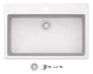 lot 154 image: GLACIER BAY Stonehaven 33 in. Drop-In Single Bowl White Ice Granite Composite Kitchen Sink with White Strainer