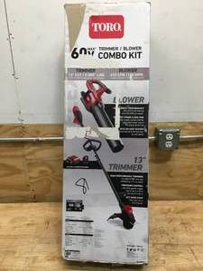 lot 161 image: Toro String Trimmer and Leaf Blower Combo Kit with 2Ah battery and charger Model # 51881 (Retail $299)