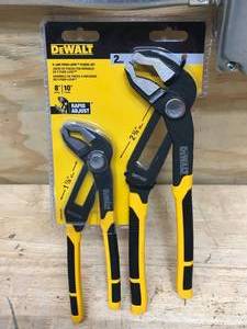 lot 13 image: New DeWALT V-Jaw Push Lock 8 & 10 Pliers Set Model # DWHT82793  DWHT82794 06262412