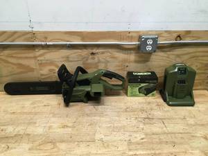 lot 164 image: Green Machine 62V Brushless 16 in. Battery Chainsaw with 2.5Ah battery and charger Model # GMCS6200 (Retail $299)