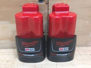 lot 10A image: Lot of 2 - Milwaukee M12 Red Lithium 2Ah Battery Model # 44-11-2420