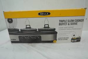 lot 3 image: New Bella Triple Slow Cooker Buffet Server