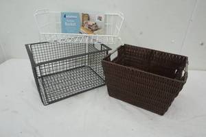 lot 23 image: Two Wire Baskets and a Dark Brown Wicker Basket