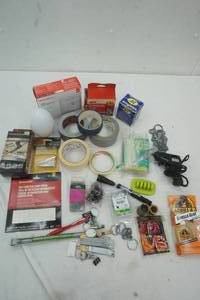 lot 51 image: Hardware, Tape, Gorilla Glue, Honeywell Thermostat, bike tire, key chains and more