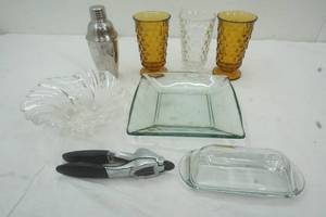 lot 144 image: Kitchenware, Glass Butter Dish, Bowl, Plate and cups