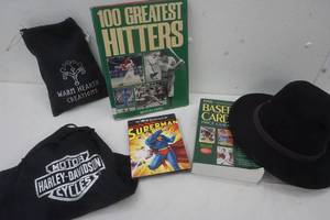 lot 293 image: Baseball Books, Hat, HD Helmet Bag, Superman DVD