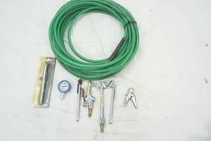 lot 376 image: Air Hose & attachments for tires, gauges