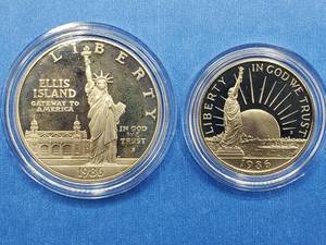 1986 Proof 90% Silver Dollar & Clad Half, OGP