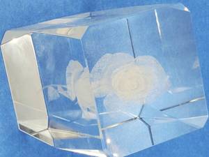 Laser-Etched Rose in Lucite in Original Box, Approx. 3-inches tall