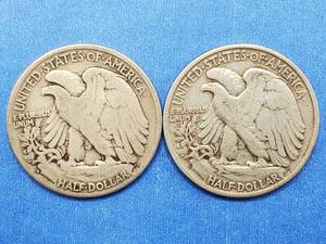 2 Walking Liberty Half Dollars --see photos