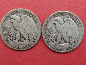 2 Walking Liberty Half Dollars --see photos
