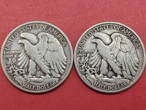 2 Walking Liberty Half Dollars --see photos