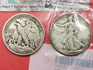 2 Walking Liberty Half Dollars--1937 & 1937-D, Fine