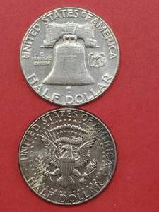 1963 Franklin Half Dollar & 1964 Kennedy Half Dollar, 90% Silver