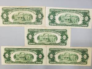 (1) Red Label Series 1928 & (4) Series 1953 Two Dollar Notes--5 total Notes