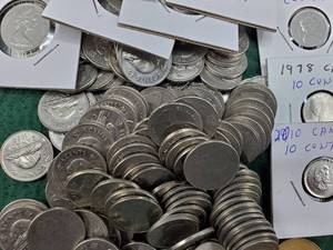 Canada Post-1963 Coin Lot--Includes 151 Nickels, 9 Dimes, 27 Quarters, 6 Loonies & 3 Toonies. ($27.20 CDN Face)