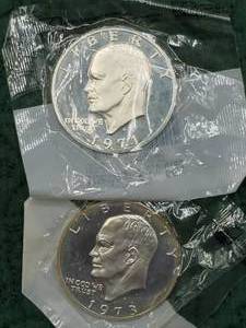 1971-S & 1973-S Choice Proof Eisenhower Dollars in Sealed Littleton Pkg