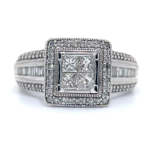 1.00 Carat Natural Diamond Illusion Rectangular Halo Ring in White Gold $2,575 Retail