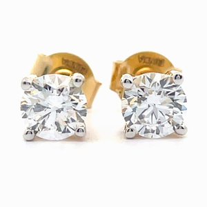 1 Carat Diamond Round Brilliant Cut Classic Solitaire Stud Earrings in 14k Yellow Gold