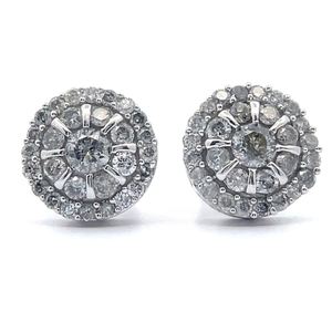 1 Carat Diamond Round Halo Stud Earrings in White Gold