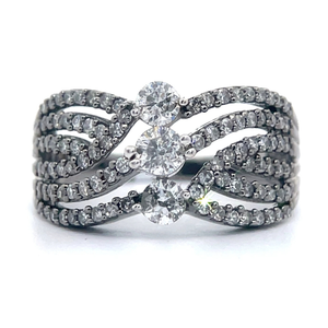 1 Carat Diamond Three-Stone Multi-Band Open Wave Ring in 14k White Gold